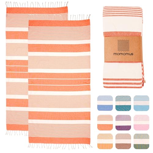 MOMOMUS Pack de 2 Foutas XL o Toallas de Playa Grandes de Algodón 100%   Absorbente, Ultrasuave y Compacta   Ideal como Pareo de Playa o Toalla de Piscina   Salmon, 90x180 cm