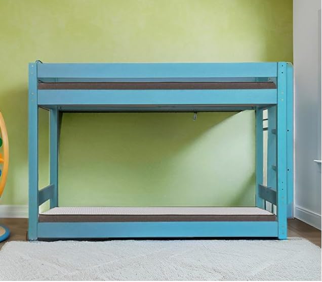 Image of KIDOMATE Solid Wood Bunk Bed for Kids with Underbed Storage & Toy Rack | Space-Saving Twin Bed with Guard Rails, Ladder, Safety Design for Boys & Girls (Turquoise Blue, Without Slide, Lagoon Bunk Bed)