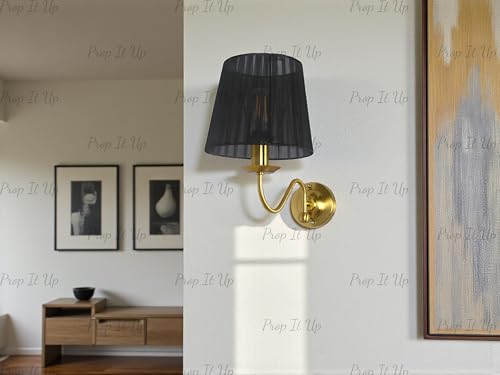 Image of Prop It Up Wall Sconce Light with Black Fabric Shade, Gold Metallic Finish Wall Lamp for Bedroom, Living Room, Hallways, E27 Holder, 28cm Height, Made in India, Bulb not Included