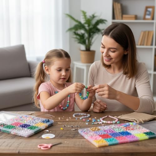 Image of Ambitieux DIY Jewellery Bracelet Making set Kit for Kids & Adults | 3000+ Beads, Alphabet Beads, Charms & Accessories | Bracelet, Necklace, Phone Charm & Keychain Making Set | Art & Craft girls birthday Gift box
