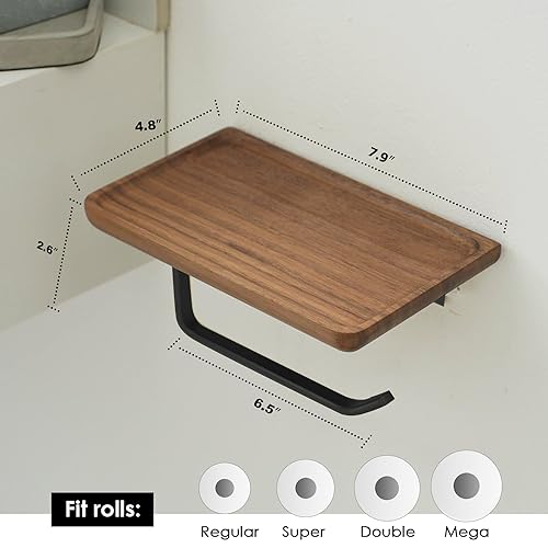 Ludodo WTPH Toilet Paper Holder With Shelf Black,Wooden Wall Mount Tissue Paper Roll Holder With Screw - Bathroom Accessories Decor  thumb #6