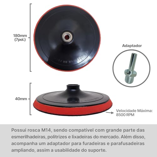 Kit com 3 Suporte para Boina de 180mm (7 polegadas) com Rosca M14 e Adaptador para Furadeira