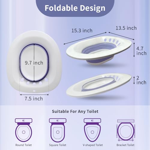 Sitz Bath for Hemorrhoids, Postpartum Care, Perineum Relief, Foldable Sitz Bath for Toilet Seat with Hook, Sitz Bath with Blue Flusher, Postpartum Essentials, Hemorrhoid Treatment, Fit any Toilet Seat - Thumbnail 5