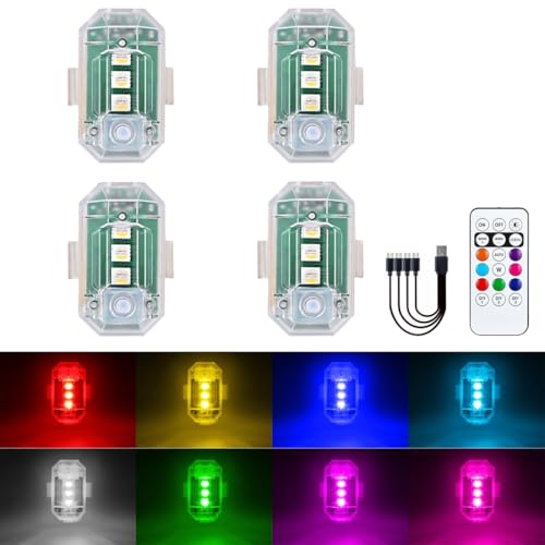 Lumière stroboscopique drone - 4pcs, 8 couleurs LED étanche télécommande USB rechargeable Cuneary - TV Son Photo