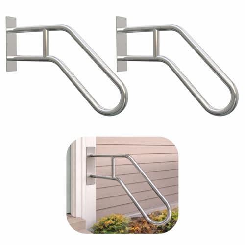 Image of JIALTO Wall Mounted Staircase Handrail Safety Grab Bar- Heavy Duty Metal Support Railing for Indoor Stairs, Bathroom & Entryway, Anti-Slip Wall Support Handle with Installation Kit (Silver, Pack of 2)