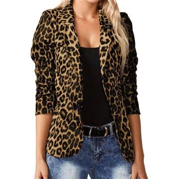 Leopard Fitted Blazers for Women Dressy Notched Lapel Suit Jacket Business Casual Outfits, Single-Button Outwear with Pockets