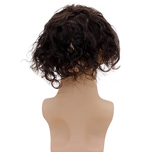 Lishy Curly Men Toupee Human Hair Replacement Systems For Men Hairpiece 20Mm Curl All V-Looped Full Skin Pu Wigs 10X8Inch Natural Black Color #TOP3