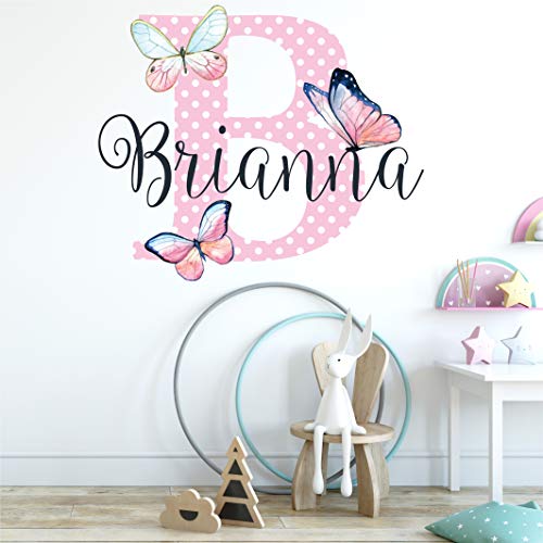 Girls Nursery Printed Pink and White Polka Dots Watercolor Butterflies
