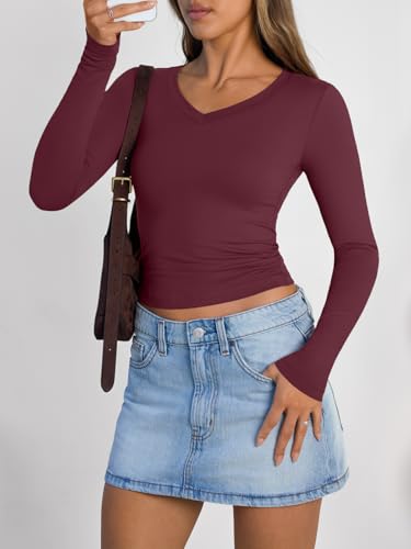 Image of Trendy Queen Womens Long Sleeve Shirts 2026 Fall Fashion Basics Crop Tops