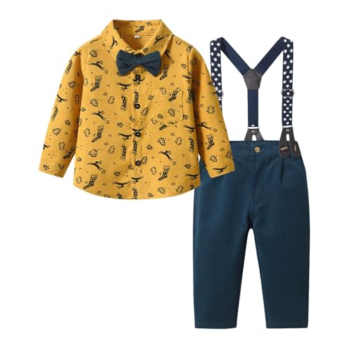 RNTOP Boys Christmas Dress Suit Toddler Baby Gentleman Clothes Sets Bowtie Shirts Tops Suspenders Pants (C, 5-6 Years)