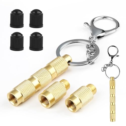 Image of Universal Tire Deflator, 4 in 1 Brass Air Down Tire Deflator Offroad Accessories, Portable Valve Stem Tyre Pressure Relief for Bike Motor Offroad Vehicle Car SUV Truck (Four Parts Combination Pack)