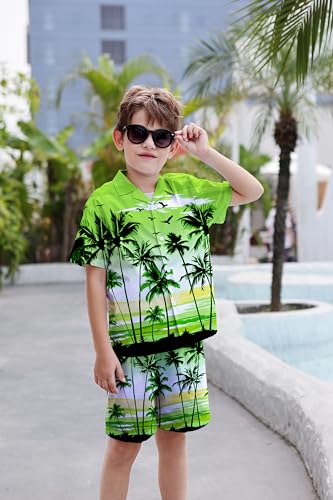 Image of Cromoncent Boy and Men Hawaiian Outfits Short Sleeve Shirts and Shorts Hawaiian Suits Beach Tropical 2 Pcs Vacation Sets