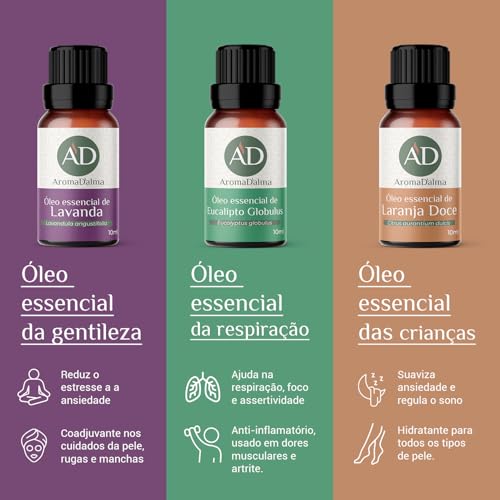 Kit Óleo Essêncial Completo Para Aromaterapia | Os 5 Aromas Mais Populares 100% Puros - Lavanda, Euc
