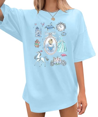 Oversized Magic Shirt for Women Magic Shirt Family Vacation Outfit Tee Casual Short Sleeve Tops Blue B