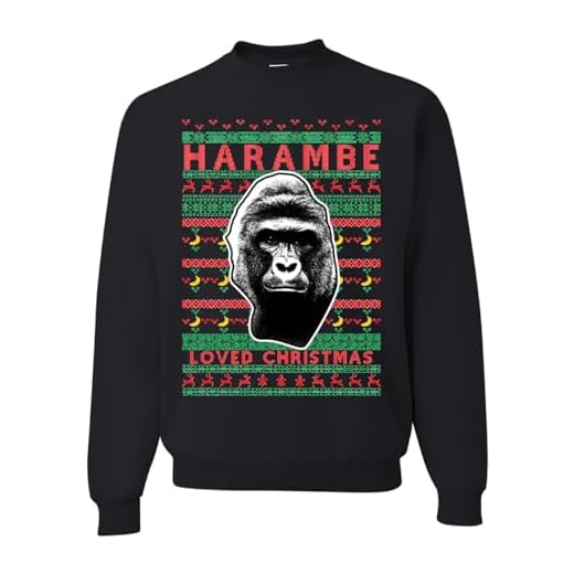 Wild Bobby Harambe Loved Christmas Ugly Christmas Sweater Unisex Crewneck Sweatshirt, Black-xmas, XL