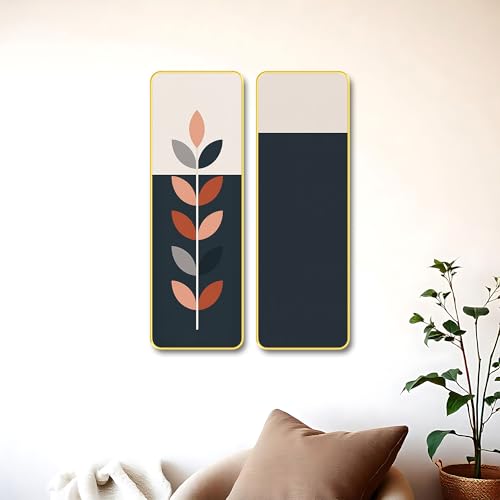 Image of The Castle Decor Modern Boho Wall Art Set of 2 for Living Room | Minimalist Botanical Leaf Painting | Abstract Nordic Wall Decor for Bedroom Office Hallway Home Decoration (Design-3, 19x27 Inch)