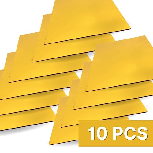 Image of 10PCS 12x12 Acrylic Mirror Sheet Gold Mirror Cast Acrylic Sheet 1 /8 for Laser CO2 Polished Edge with Film Masking for Design DIY Gold Adhesive Plates for Craft