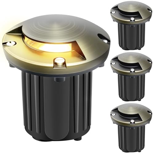 Gardencoin Brass Well Lights Outdoor 12V LED Low Voltage Landscape In Ground Light Waterproof Up Lighting Fixture Bronze Accent Lighting Fixture Without MR16 Bulb 4 Pack
