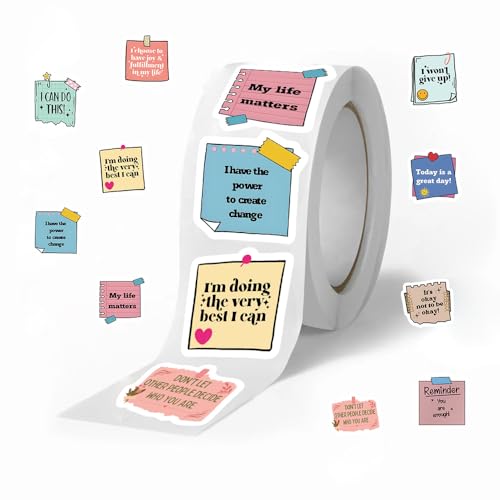 500pcs Self-Care Affirmation Stickers Roll, Motivational Positive Quotes for Journal, Planner, Mirror, Vision Board, Inspirational Decals for Women Teens Students
