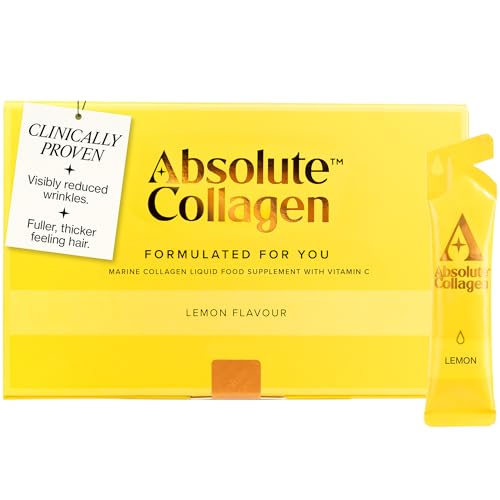 Absolute Collagen Marine Liquid Collagen Supplement for Women | New Lemon Flavour, Supports Hair, Nail & Skin Health, 8000mg of Hydrolysed Collagen per Sachet, Vitamin C | 14 Sachets