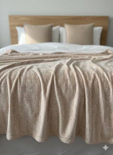 Image of Florida Solid Embossed Flannel Blanket, 320 GSM Ultra-Soft All-Season AC Blanket (Double, Fawn)