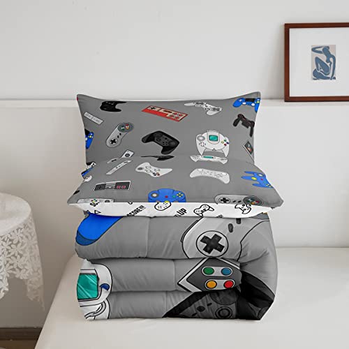 Feelyou Jogo de edredom de videogame jogo jogo de cama cinza para crianças, meninos, meninas, vários