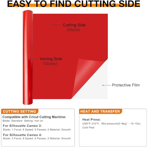 Image of HTVRONT HTV Heat Transfer Vinyl - 12 inch x 8ft Red HTV Vinyl for Shirts, Red Iron on Vinyl for All Cutting Machine - Easy to Cut & Weed for Heat Transfer Design