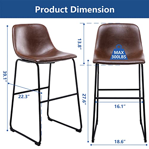 image for Rfiver Pu Faux Leather Bar Stools Set of 2, Industrial Pub Barstools w
