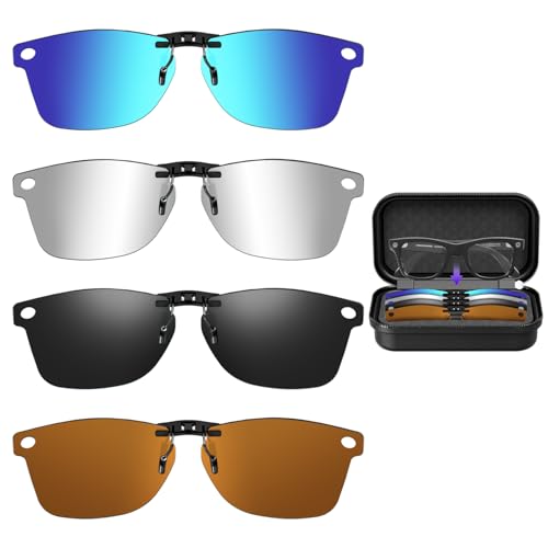 Image of 4-Pack Polarized Clip-On Lenses Compatible with Ray-Ban Meta Wayfarer Large (RW4008 /4006 RW4012 53-22), Anti-Glare UV400 Smart Glasses Accessories, Black Brown Blue Silver