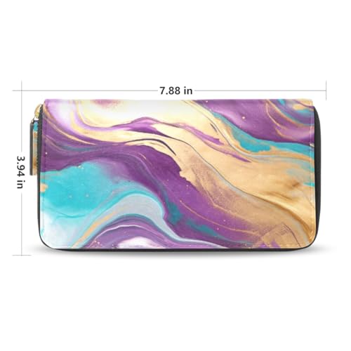 Long Wallets Leather Bifold Wallet for Women Marble Purple Gold with Zipper Credit Card Holder Large Capacity2