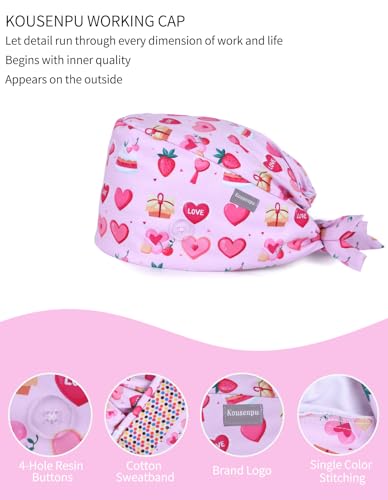 Image of Kousenpu Scrub Caps for Women, Adjustable Women's Surgical Cap with Buttons, Breathable Cute Design for Nurses and Doctors