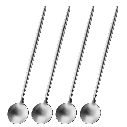 Dehov T-2868 4 Pcs 6.7 Inches Stainless Steel 18/10 Coffee Spoons,Matte Finish Ss 304 Long Handle Coffee Stirring Spoon,Iced Tea Spoon,Espresso Mixing Spoons,Cute Dessert Spoon,Tea Spoon cover
