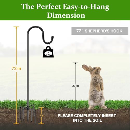 Image of Shepherds Hooks for Outdoor with 7 Base Prongs, 72 Inches Heavy Duty Garden Bird Feeder Pole for Hanging Lantern, Plant Baskets, Solar Light Lanterns, Outdoor Plant Hanger Hook,1 Pack