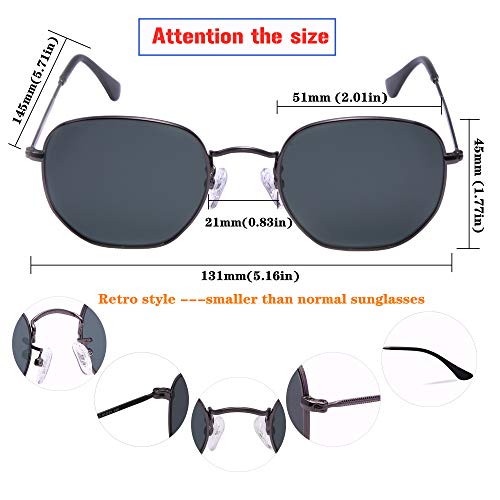 Image of Retro Glass Lens Hexagonal Sunglasses for Men Women Vintage Square Metal Frame Flat Lens Sun glasses