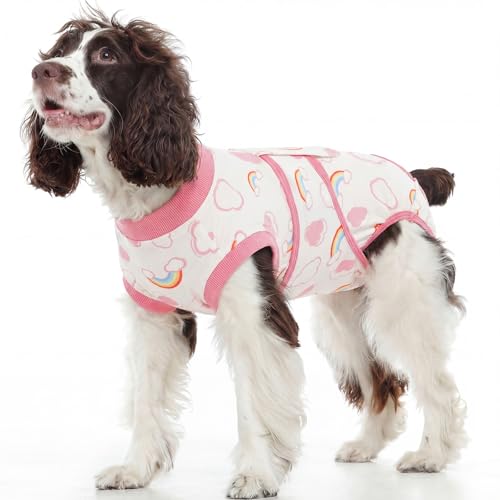 Image of Kuoser Dog Surgery Recovery Suit, Soft Breathable Dog Recovery Suit for Female Spay Male Nueuter, Anti Licking Puppy Onesie Pet Surgical Suit for Dogs Abdominal Wounds Skin Disease, Rainbow L