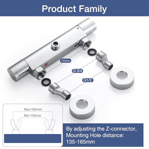 Duscharmatur mit Thermostat, Bevankly Aufputz Thermostat Duscharmatur Mischbatterie Dusche, Duschthermostat Duscharmaturen Messing Armatur Dusche mit 38 °C Sicherheitsstopp, Chrom, 150mm