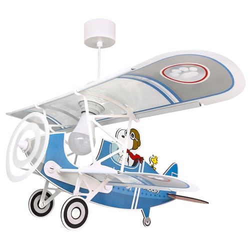 Dalber Lustre Chambre Lampe Suspension Enfant avion Snoopy bleu animaux, 54302, E27 15w led