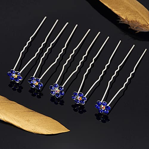 ZOUIQSS 20 Pack (Navy) Crystal Flower Hair Pins Rhinestone Hair Clips for Bridal Wedding Women Hair Jewelry Accessories,with Clear Container - Image 3