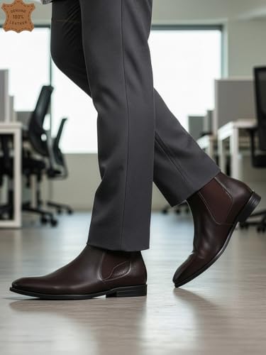 Image of Carlton London Men's Classic Slip-On Ankle Chelsea Leather's Boot with Elastic Gussets
