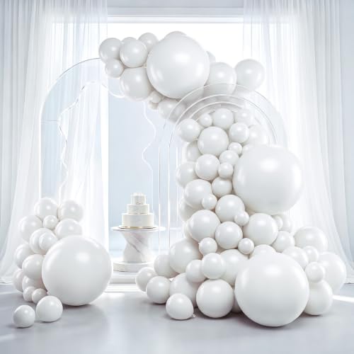 RUBFAC White Balloons 129pcs Different Sizes 18 12 10 5 Inch for Garland Arch, Latex Balloon for...