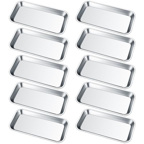 10 Pièces Plateau à Instruments, Plateaux Rectangulaires en Acier Inoxydable, Plateau de Laboratoire pour Plateaux de Laboratoire - 22,5x11,5x1,6 cm