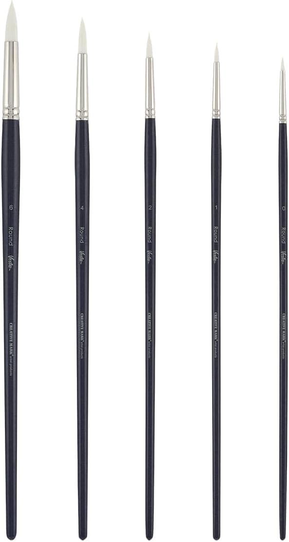 Creative Mark Vesta Synthetic Bristle Artist Paint Brushes for Acrylic Painting - Long Handle Acrylic Paint Brush Set of 5 Mimics Chungking Bristles for Oils and Alkyds - Round Sizes 0,1,2,4,6