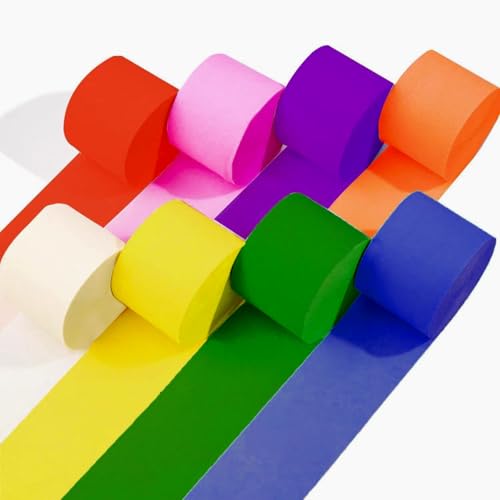 Crepe Paper Streamers Rolls, Rainbow Streamers for Party Decorations, Birthday Decorations, Wedding Decorations(1.8 inch x 82 ft/Roll)