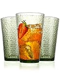 Amyoole Drinking Glasses Set of 8,16oz Green Highball Water Glasses,Stackable Lead-Free Hammered Glass Cups,Kitchen Drinkware Glassware for Cocktail,Beer,Juice,Iced Tea,Margaritas and Mixed Drinks