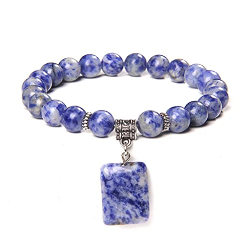 Bracelet en pierre naturelle de sodalite et oeil de tigre avec pendentif carré chic