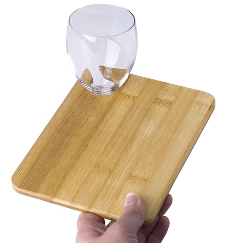 noTrash2003 Lot de 2 planches de service en bois avec support pour verre à vin, tapas, planche à apéritif, également utilisable comme assiette ou planche à découper, fête, barbecue, réception, buffet