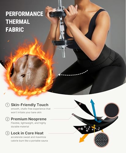 Image of FeelinGirl Waist Trainer for Women Belly Fat Long Torso Sauna Workout 2 Belt With Zipper 7 Steel Bones Corset