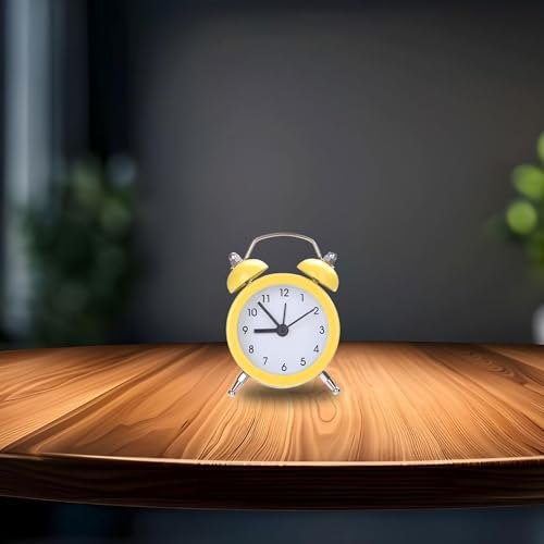 Image of Vintage Inspired Mini Table Alarm Clock, Old Retro Style Digital Alarm Clock, Small Table Clock for Home, Kitchen, Office and Decor (Yellow)