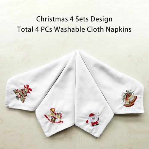 Servilletas de tela bordadas navideñas set de 4 20x20 in miniatura 2