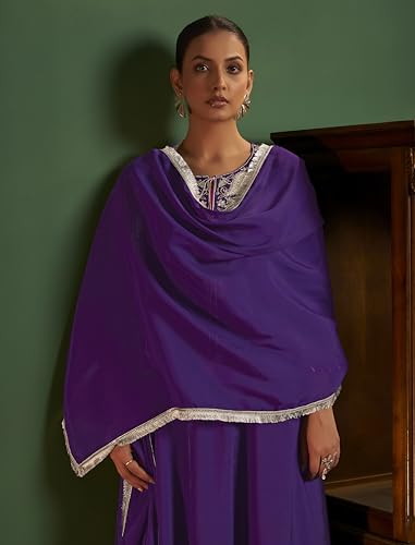 Image of Arangya Chanderi Embroidere Kurta Set with Dupatta for Women l Elegant Ethnic Wear with Intricate Neck Work Festive Suit